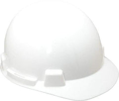 MSA - ANSI Type I, Class E Rated, 4-Point, Ratchet Adjustment Hard Hat - Size 6-1/2 to 8, White, Standard Brim - Makers Industrial Supply