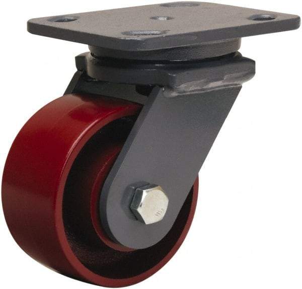 Hamilton - 4" Diam x 2" Wide x 5-5/8" OAH Top Plate Mount Swivel Caster - Cast Iron, 1,000 Lb Capacity, Precision Ball Bearing, 4 x 5" Plate - Makers Industrial Supply