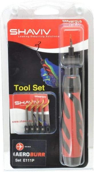 Shaviv - 7 Piece Hand Deburring Tool Set - E Blade Holder, E111P Blades, For Straight Edge, Hole Edge, Hole Inner Surface, Flat Surface - Makers Industrial Supply