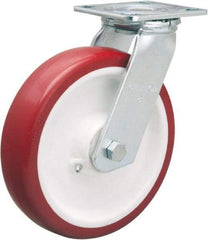 Hamilton - 8" Diam x 2" Wide x 9-1/2" OAH Top Plate Mount Swivel Caster - Polyurethane Mold on Polypropylene, 900 Lb Capacity, Straight Roller Bearing, 4 x 4-1/2" Plate - Makers Industrial Supply