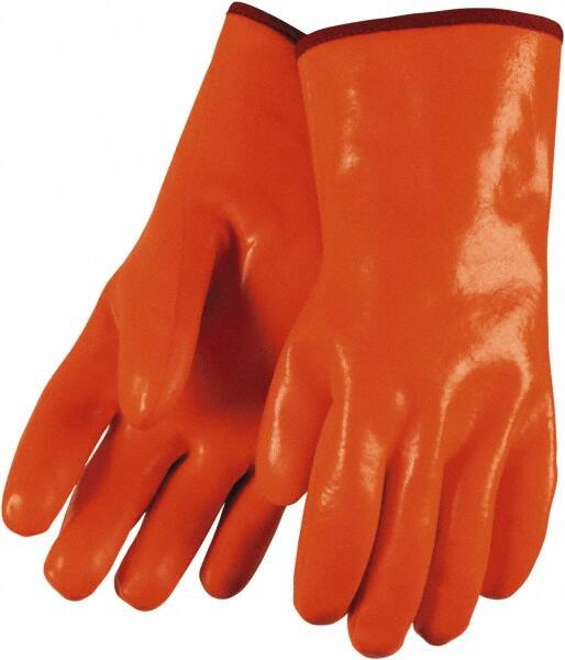 MCR Safety - Size L (9), 12" Long, 28 mil Thick, Supported, PVC Chemical Resistant Gloves - Smooth Finish, Fleece/Jersey Lined, Orange - Makers Industrial Supply