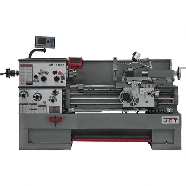 Jet - 14" Swing, 40" Between Centers, 230 Volt, Triple Phase Engine Lathe - 7MT Taper, 7-1/2 hp, 42 to 1,800 RPM, 3-1/8" Bore Diam, 30" Deep x 58" High x 77-1/2" Long - Makers Industrial Supply