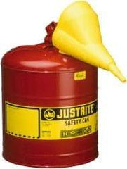 Justrite - 5 Gal 24-Gauge Coated Steel Body Self-Closing, Self-Venting, Full-Length Flame Arrester - 16-7/8" High x 11-3/4" Diam, Red with Yellow - Makers Industrial Supply