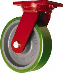 Hamilton - 10" Diam x 3" Wide x 12-1/2" OAH Top Plate Mount Swivel Caster - Polyurethane Mold onto Cast Iron Center, 3,000 Lb Capacity, Sealed Precision Ball Bearing, 6-1/8 x 7-1/2" Plate - Makers Industrial Supply