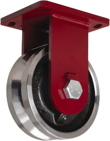 Hamilton - 8" Diam x 3" Wide, Iron Rigid Caster - 5,000 Lb Capacity, Top Plate Mount, 6-1/2" x 7-1/2" Plate, Straight Roller Bearing - Makers Industrial Supply