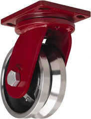 Hamilton - 8" Diam x 3" Wide, Iron Swivel Caster - 5,000 Lb Capacity, Top Plate Mount, 6-1/2" x 7-1/2" Plate, Tapered Roller Bearing - Makers Industrial Supply