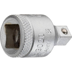 Socket Adapters & Universal Joints; Adapter Type: Reducer; Male Drive Style: Square; Female Drive Style: Square; Finish: Chrome-Plated; Material: 31CrV3 Chrome Vanadium Steel; Standards: ISO 3316; DIN 3123; Overall Length: 28.00