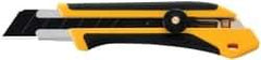 Olfa - Snap Utility Knife - 4.96" High Carbon Tool Steel Blade, Yellow & Black Elastomer & Fiber Reinforced Polymer Handle, 1 Blade Included - Makers Industrial Supply