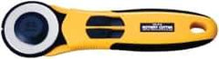 Olfa - Fixed Rotary Cutter - 1.77" Tungsten Tool Steel Blade, Yellow & Black ABS Plastic with Elastomer Inset Handle, 1 Blade Included - Makers Industrial Supply