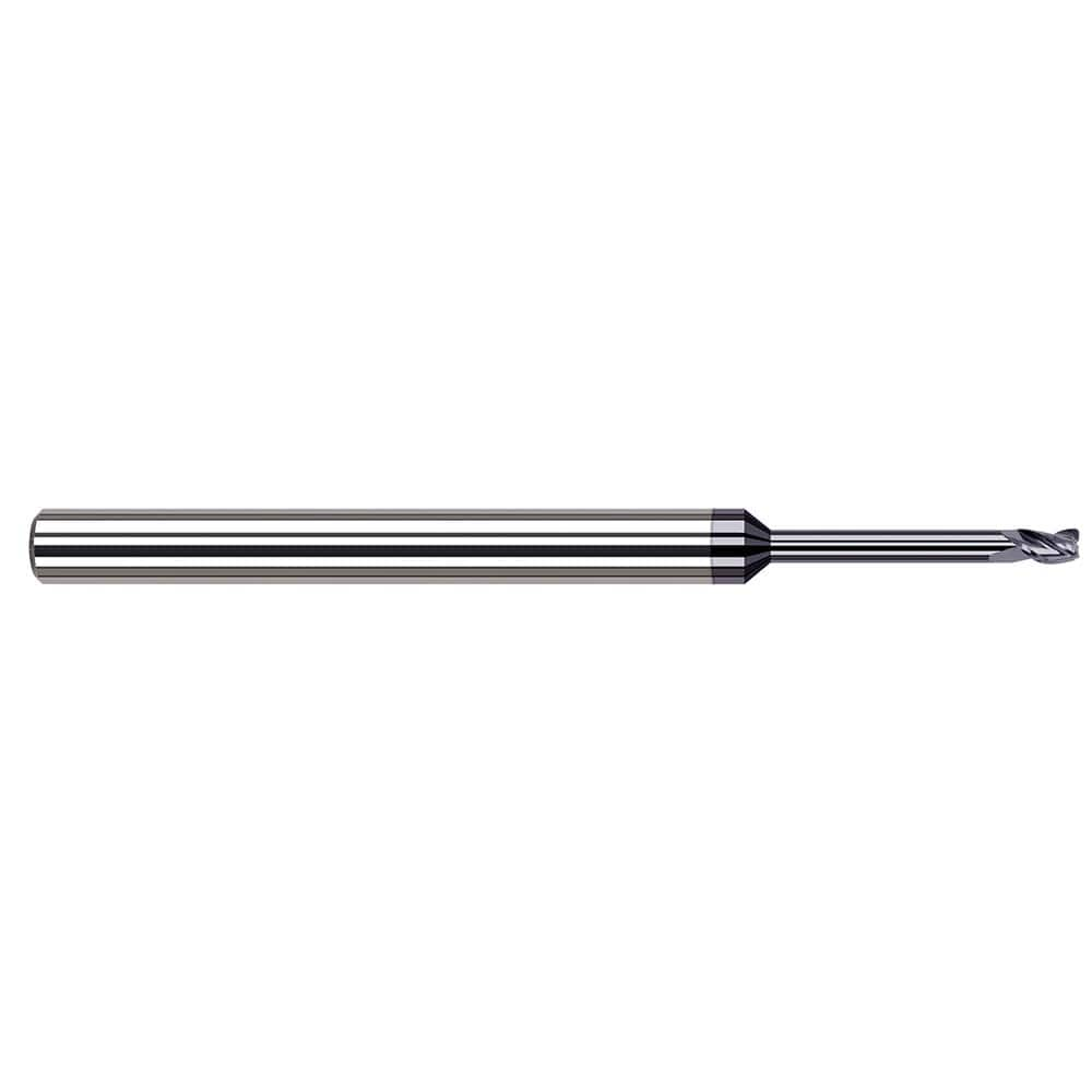 Corner Radius End Mill: 0.0157″ Dia, 0.0236″ LOC, 3 Flutes, Solid Carbide 37 ° Helix, AlTiN Coated, Corner Radius End