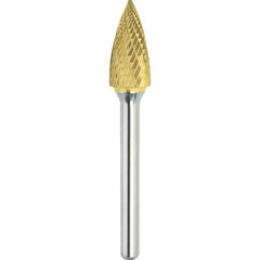 Made in USA - 1/2" Cut Diam, 0.2362" Shank Diam, Tree Head Double Cut Burr - Carbide, 19mm LOC, 64mm OAL - Makers Industrial Supply