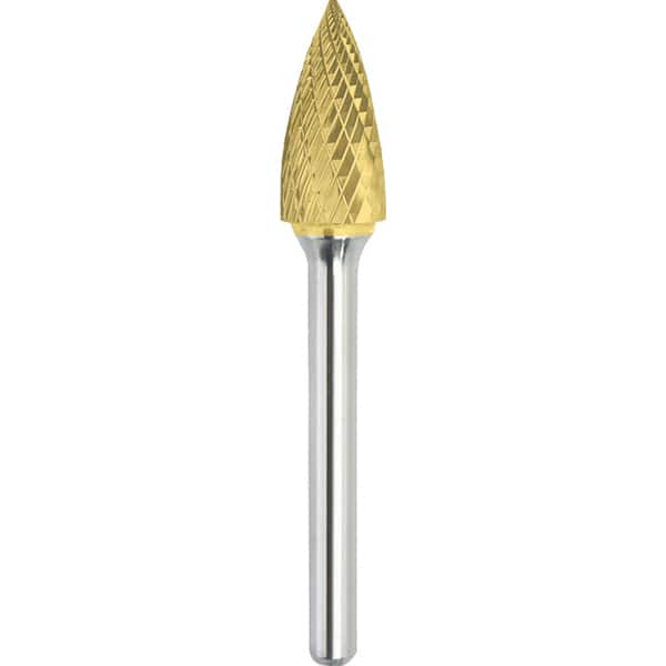 Made in USA - 1/2" Cut Diam, 0.2362" Shank Diam, Tree Head Double Cut Burr - Carbide, 25mm LOC, 70mm OAL - Makers Industrial Supply