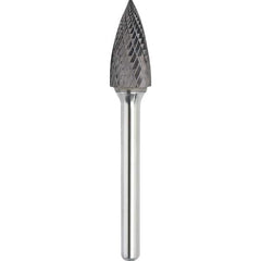 Made in USA - 9.5mm Cut Diam, 0.2362" Shank Diam, Tree Head Double Cut Burr - Carbide, 19mm LOC, 63mm OAL - Makers Industrial Supply