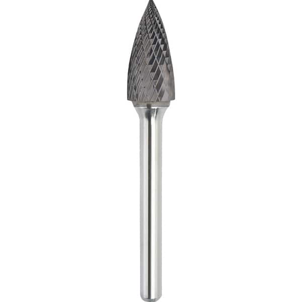 Made in USA - 1/2" Cut Diam, 0.2362" Shank Diam, Tree Head Double Cut Burr - Carbide, 25mm LOC, 70mm OAL - Makers Industrial Supply