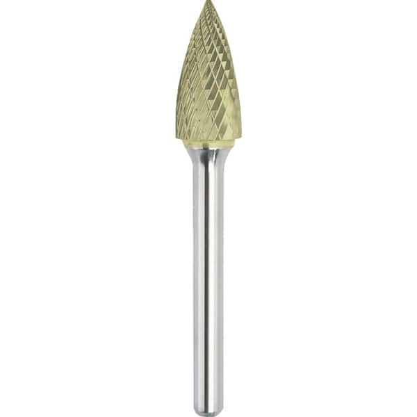 Made in USA - 1/2" Cut Diam, 0.2362" Shank Diam, Tree Head Double Cut Burr - Carbide, 25mm LOC, 70mm OAL - Makers Industrial Supply