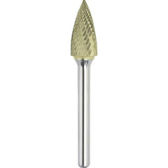 Made in USA - 5/8" Cut Diam, 1/4" Shank Diam, Tree Head Double Cut Burr - Carbide, 1" LOC, 2-3/4" OAL - Makers Industrial Supply