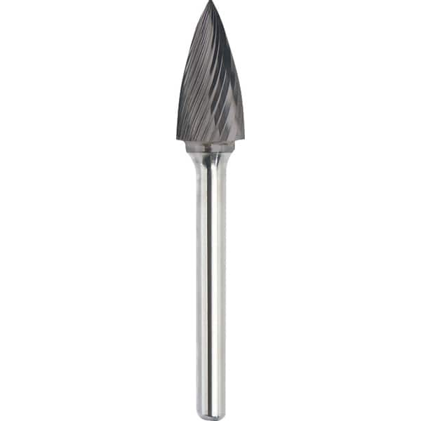 Made in USA - 1/4" Cut Diam, 1/8" Shank Diam, Tree Head Single Cut Burr - Carbide, 1/2" LOC, 2" OAL - Makers Industrial Supply