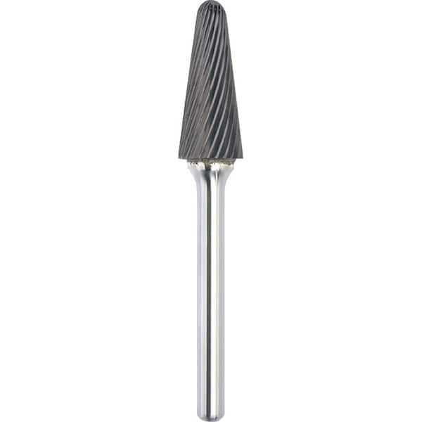 Made in USA - 1/2" Cut Diam, 0.2362" Shank Diam, Cone Head Single Cut Burr - Carbide, 28mm LOC, 73mm OAL - Makers Industrial Supply