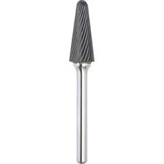 Made in USA - 1/2" Cut Diam, 0.2362" Shank Diam, Cone Head Single Cut Burr - Carbide, 28mm LOC, 73mm OAL - Makers Industrial Supply