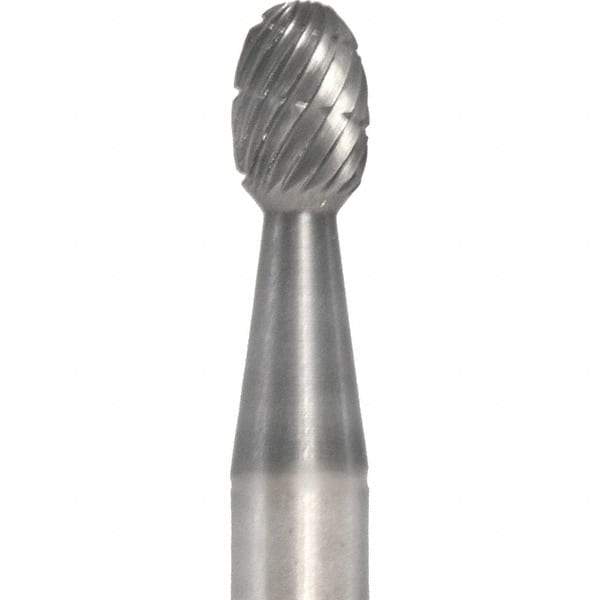 Made in USA - 1/4" Cut Diam, 1/4" Shank Diam, Oval Head Fastmill Cut Burr - Carbide, 3/8" LOC, 2" OAL - Makers Industrial Supply