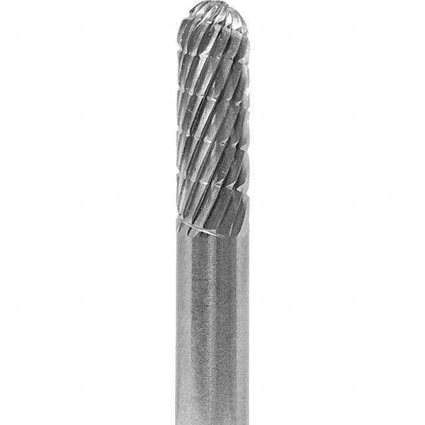 Made in USA - 1/4" Cut Diam, 1/4" Shank Diam, Cylinder with Radius Head Fastmill Cut Burr - Carbide, 5/8" LOC, 2" OAL - Makers Industrial Supply