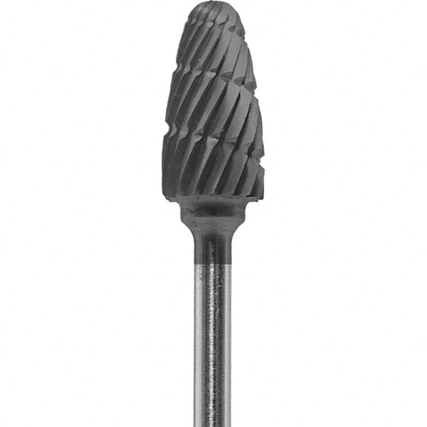 Made in USA - 1/4" Cut Diam, 0.0925" Shank Diam, Tree with Radius Head Double Cut Burr - Carbide, 1/2" LOC, 2" OAL - Makers Industrial Supply