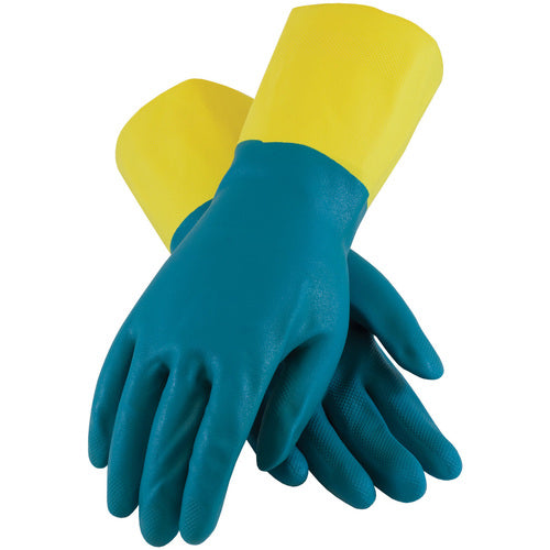 ‎52-3670/XXXL Neoprene Gloves - Assurance Unsupport Neo/Latex - Blue/Yellow - 28 Mil - 12 In - Flock - Dmnd - Exact Industrial Supply