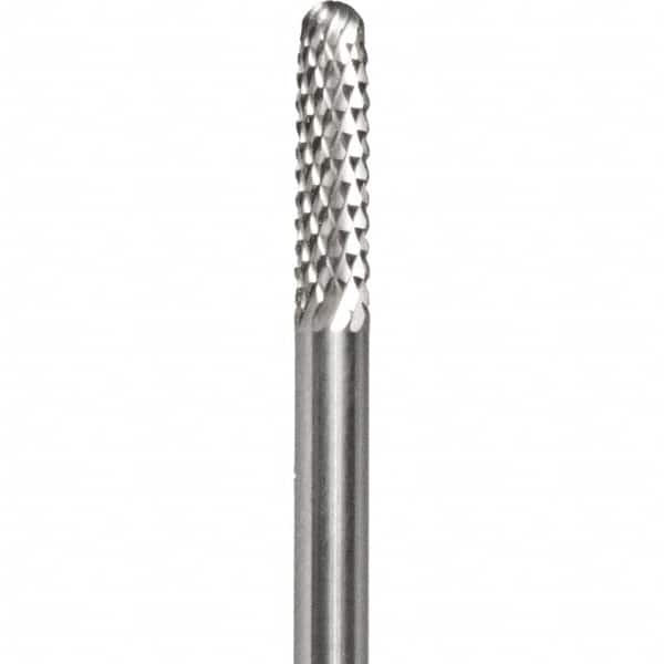 Made in USA - 3/32" Cut Diam, 0.0925" Shank Diam, Cylinder with Radius Head Diamond Cut Burr - Carbide, 1/2" LOC, 1-1/2" OAL - Makers Industrial Supply