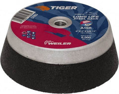 Weiler - 6" Diam, 5/8" Hole Size, 2" Overall Thickness, 16 Grit, Type 11 Tool & Cutter Grinding Wheel - Very Coarse Grade, Aluminum Oxide, R Hardness, Resinoid Bond, 6,000 RPM - Makers Industrial Supply