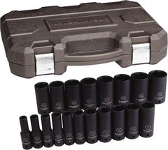 GearWrench - 19 Piece 1/2" Drive Black Finish Deep Well Impact Socket Set - 6 Points, 3/8" to 1-1/2" Range, Inch Measurement Standard - Makers Industrial Supply