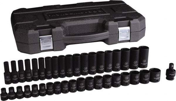 GearWrench - 39 Piece 1/2" Drive Black Finish Deep Well Impact Socket Set - 6 Points, 9mm to 30mm Range, Metric Measurement Standard - Makers Industrial Supply