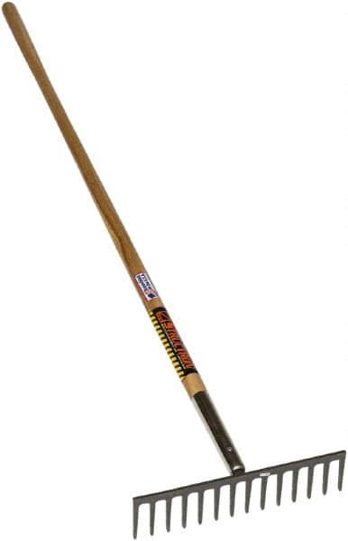 SEYMOUR-MIDWEST - Stone Rake with 66" Straight Wood Handle - 1/2" Blade Width, 14 Tines, 3-1/2" Tine Length - Makers Industrial Supply