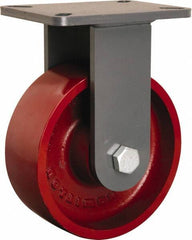 Hamilton - 8" Diam x 3" Wide x 10-1/2" OAH Top Plate Mount Rigid Caster - Cast Iron, 2,600 Lb Capacity, Tapered Roller Bearing, 5-1/4 x 7-1/4" Plate - Makers Industrial Supply