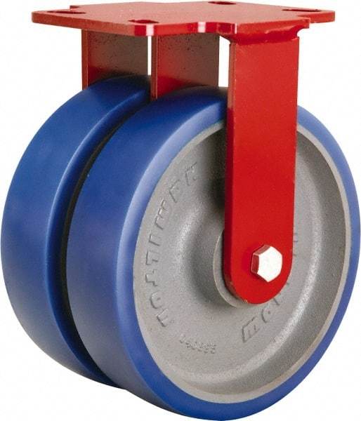 Hamilton - 8" Diam x 2" Wide x 9-3/4" OAH Top Plate Mount Rigid Caster - Polyurethane Mold onto Cast Iron Center, 2,400 Lb Capacity, Tapered Roller Bearing, 4-1/2 x 6-1/2" Plate - Makers Industrial Supply