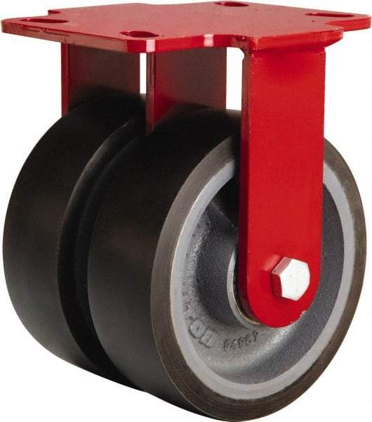 Hamilton - 6" Diam x 2" Wide x 7-3/4" OAH Top Plate Mount Dual Rigid Caster - Polyurethane Mold onto Cast Iron Center, 2,500 Lb Capacity, Sealed Precision Ball Bearing, 4-1/2 x 6-1/2" Plate - Makers Industrial Supply