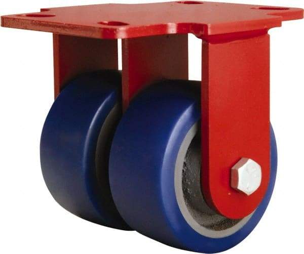 Hamilton - 4" Diam x 2" Wide x 5-5/8" OAH Top Plate Mount Rigid Caster - Polyurethane Mold onto Cast Iron Center, 1,200 Lb Capacity, Sealed Precision Ball Bearing, 4-1/2 x 6-1/2" Plate - Makers Industrial Supply