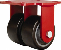 Hamilton - 4" Diam x 2" Wide x 5-5/8" OAH Top Plate Mount Rigid Caster - Polyurethane Mold onto Cast Iron Center, 1,900 Lb Capacity, Sealed Precision Ball Bearing, 4-1/2 x 6-1/2" Plate - Makers Industrial Supply