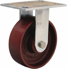 Hamilton - 6" Diam x 2" Wide x 7-1/2" OAH Top Plate Mount Rigid Caster - Cast Iron, 1,250 Lb Capacity, Sealed Precision Ball Bearing, 4-1/2 x 6-1/4" Plate - Makers Industrial Supply