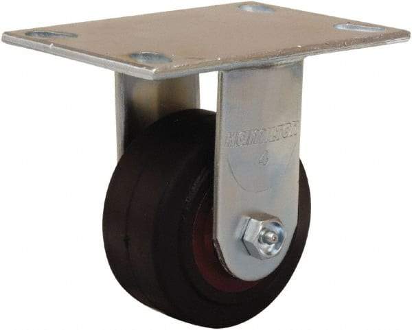 Hamilton - 4" Diam x 2" Wide x 5-5/8" OAH Top Plate Mount Rigid Caster - Rubber Mold on Cast Iron, 300 Lb Capacity, Straight Roller Bearing, 4-1/2 x 6-1/4" Plate - Makers Industrial Supply