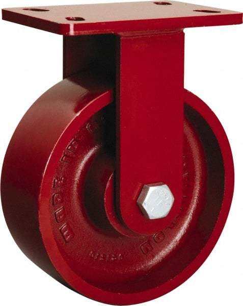 Hamilton - 8" Diam x 2-1/2" Wide x 10-1/8" OAH Top Plate Mount Rigid Caster - Cast Iron, 1,800 Lb Capacity, Straight Roller Bearing, 5 x 7" Plate - Makers Industrial Supply