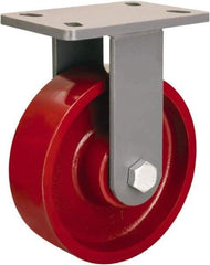 Hamilton - 8" Diam x 2-1/2" Wide x 10-1/4" OAH Top Plate Mount Rigid Caster - Cast Iron, 2,400 Lb Capacity, Tapered Roller Bearing, 5 x 7" Plate - Makers Industrial Supply