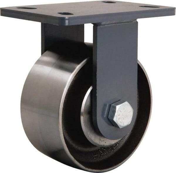 Hamilton - 6" Diam x 3" Wide x 7-3/4" OAH Top Plate Mount Rigid Caster - Forged Steel, 2,400 Lb Capacity, Tapered Roller Bearing, 5 x 7" Plate - Makers Industrial Supply