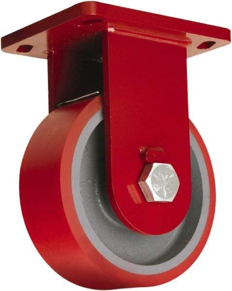 Hamilton - 8" Diam x 3" Wide x 10-1/2" OAH Top Plate Mount Rigid Caster - Polyurethane Mold onto Cast Iron Center, 3,000 Lb Capacity, Sealed Precision Ball Bearing, 6-1/2 x 7-1/2" Plate - Makers Industrial Supply