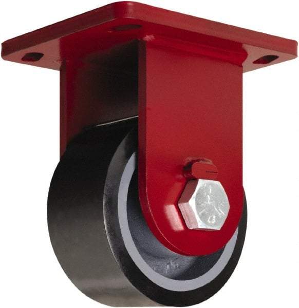 Hamilton - 10" Diam x 3" Wide x 12-1/2" OAH Top Plate Mount Rigid Caster - Polyurethane Mold onto Cast Iron Center, 3,900 Lb Capacity, Tapered Roller Bearing, 6-1/2 x 7-1/2" Plate - Makers Industrial Supply