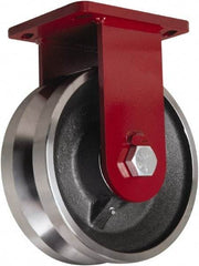 Hamilton - 10" Diam x 4" Wide, Iron Rigid Caster - 7,500 Lb Capacity, Top Plate Mount, 6-1/2" x 7-1/2" Plate, Straight Roller Bearing - Makers Industrial Supply