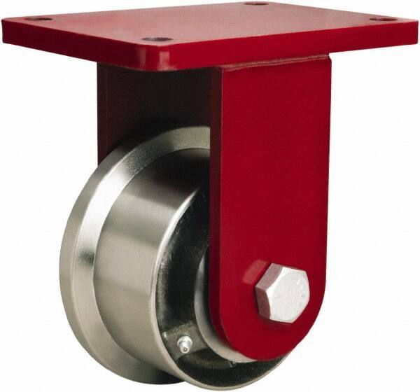 Hamilton - 5" Diam x 2-11/16" Wide x 8" OAH Top Plate Mount Rigid Caster - Iron, 4,300 Lb Capacity, Tapered Roller Bearing, 6-1/2 x 7-1/2" Plate - Makers Industrial Supply