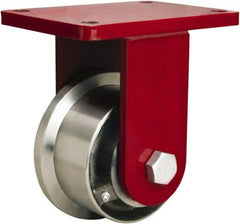 Hamilton - 5" Diam x 2-11/16" Wide x 8" OAH Top Plate Mount Rigid Caster - Iron, 4,300 Lb Capacity, Tapered Roller Bearing, 5-1/2 x 7-1/2" Plate - Makers Industrial Supply