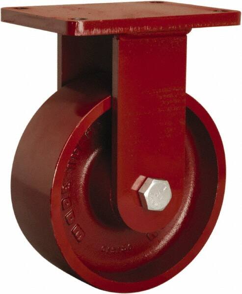 Hamilton - 8" Diam x 3" Wide x 10-1/2" OAH Top Plate Mount Rigid Caster - Cast Iron, 2,600 Lb Capacity, Tapered Roller Bearing, 5-1/2 x 7-1/2" Plate - Makers Industrial Supply