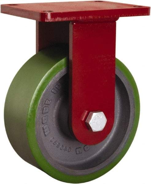 Hamilton - 8" Diam x 3" Wide x 10-1/2" OAH Top Plate Mount Rigid Caster - Polyurethane Mold onto Cast Iron Center, 2,500 Lb Capacity, Sealed Precision Ball Bearing, 5-1/2 x 7-1/2" Plate - Makers Industrial Supply