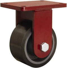 Hamilton - 6" Diam x 3" Wide x 8-1/2" OAH Top Plate Mount Rigid Caster - Polyurethane Mold onto Cast Iron Center, 2,860 Lb Capacity, Sealed Precision Ball Bearing, 5-1/2 x 7-1/2" Plate - Makers Industrial Supply